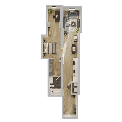 Floor plan for studio, 1 bath, 779 sqft